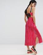 Asos Maxi Dress With Grosgrain Straps And Tie Back In Stripe Print - Multi