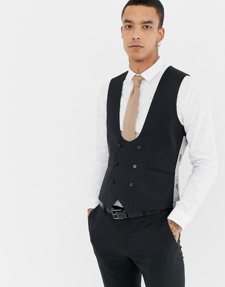Twisted Tailor Super Skinny Wool Mix Suit Vest In Black - Black