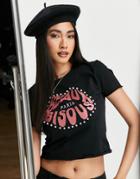 River Island 'beaux Bisous' Lips Graphic Cropped Tee In Black