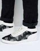 Asos Mid Top Sneakers In White With Rubber Detail - Silver