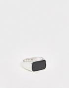 Icon Brand Rectangle Signet Ring With Black Stone In Silver - Silver
