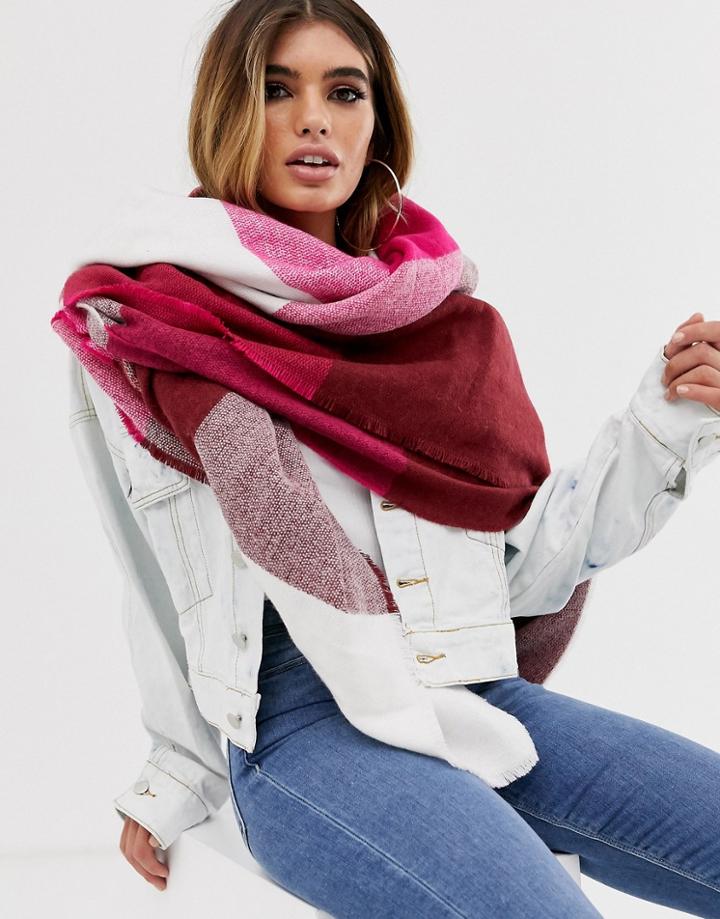 Asos Design Oversized Square Scarf In Blown Up Check Pink