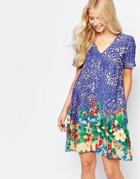 Traffic People Aina Swing Dress In Border Floral Print - Blue Floral