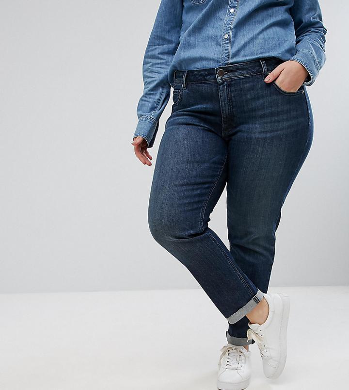 Asos Curve Kimmi Shrunken Boyfriend Jeans In Clara Darkwash Blue - Blue