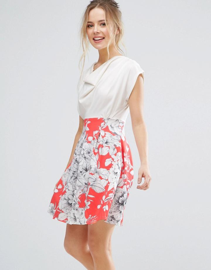 Closet London Ruched Neck Floral Skater Dress - Pink