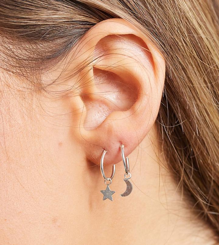 Kingsley Ryan Exclusive 10mm Celestial Hoop Earrings With Sun And Star Drops In Sterling Silver