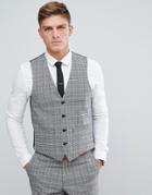 French Connection Prince Of Wales Blue Check Slim Fit Suit Vest-gray