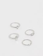 Asos Design Pack Of 4 Pinky Rings In Mixed Hamsa Moon And Eye Design In Silver Tone - Silver