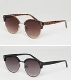 Asos Design 2 Pack Retro Sunglasses In Tort & Gunmetal - Brown