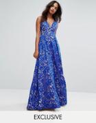 Bariano Plunge Full Maxi Dress In All Over Lace - Blue