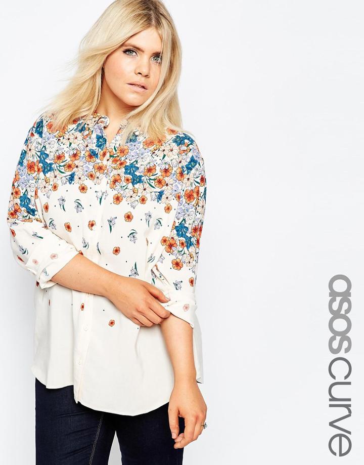 Asos Curve Blouse In Hand Drawn Sketch Flower Print - Multi