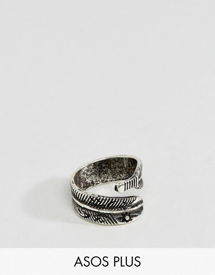 Asos Plus Ring With Feather Wrap Around - Silver