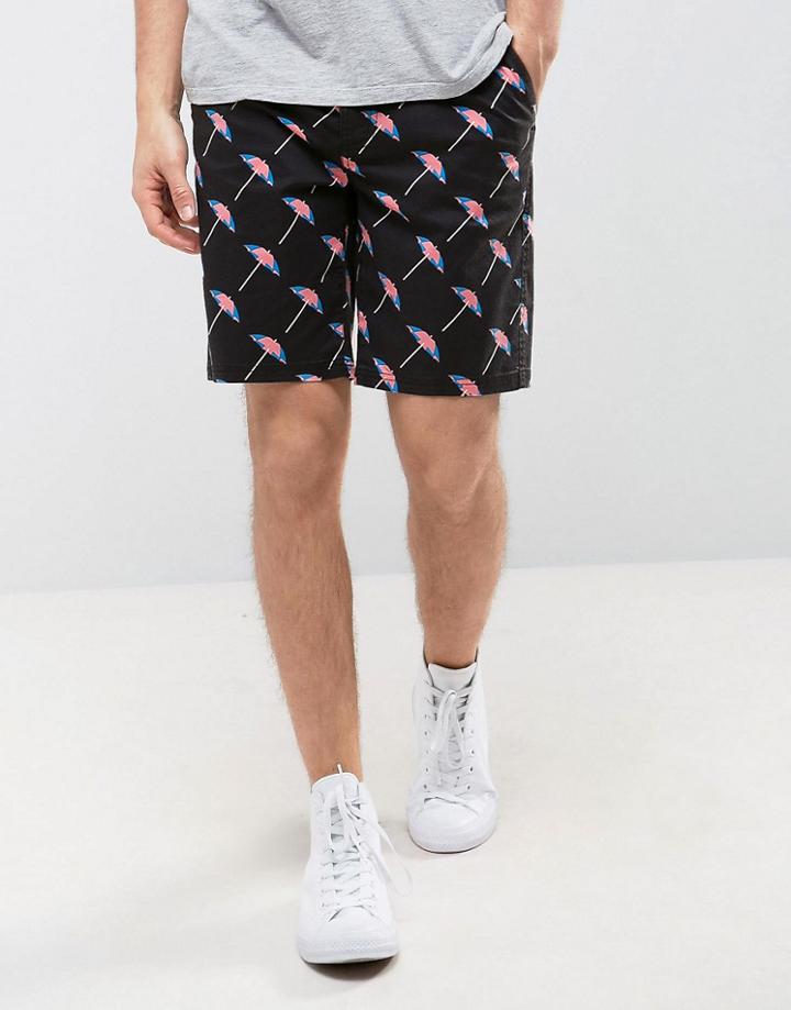 Asos Slim Shorts With Rainy Day Print - Black