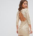 Tfnc Petite Allover Sequin Dress With Scalloped Open Back-gold
