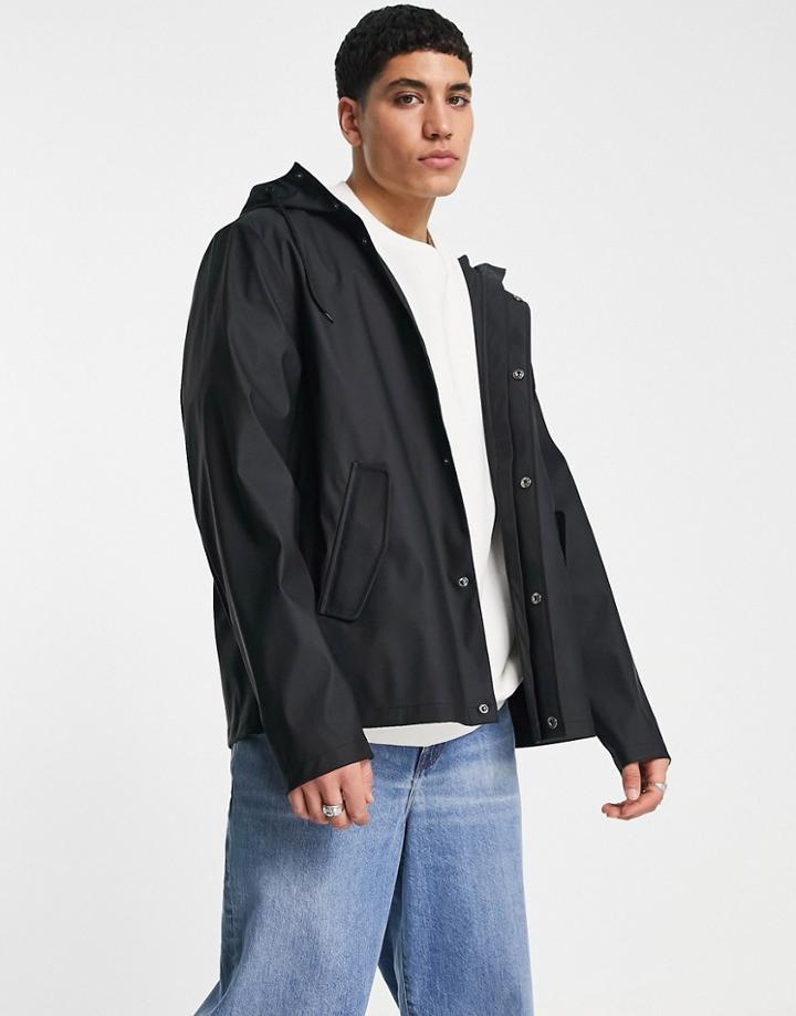 Asos Design Shower Resistant Rubberized Rain Jacket In Black