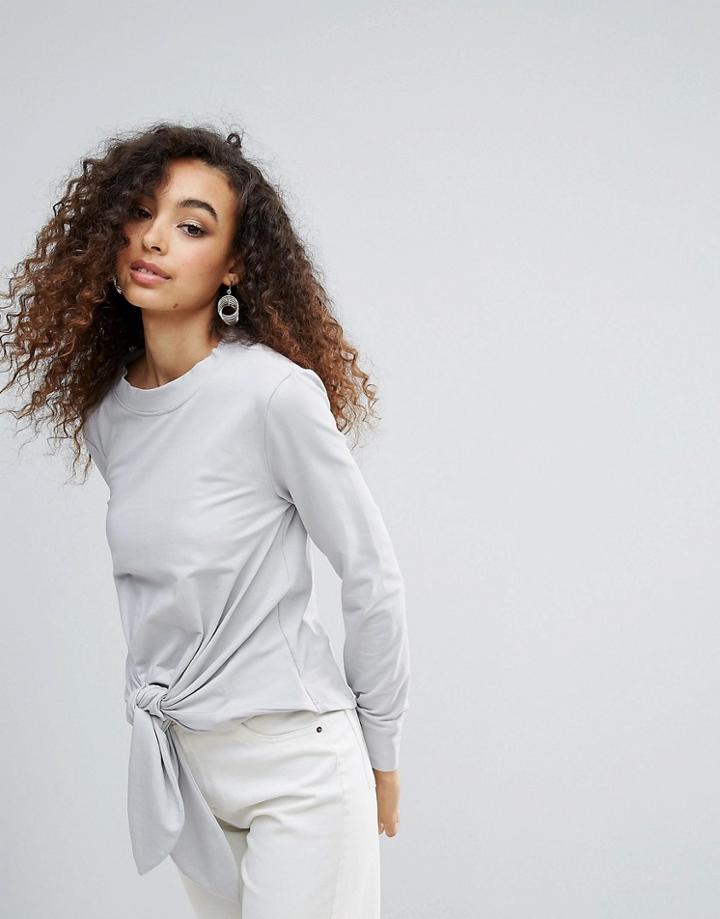 Unique 21 Tie Front Long Sleeve T-shirt - Gray