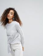 Unique 21 Tie Front Long Sleeve T-shirt - Gray