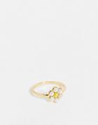 Topshop Faux Pearl Daisy Ring In Gold
