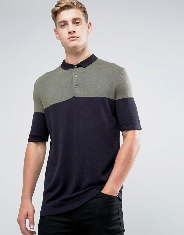 Kiomi Knitted Polo Shirt With Color Block - Green