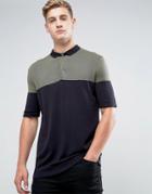 Kiomi Knitted Polo Shirt With Color Block - Green