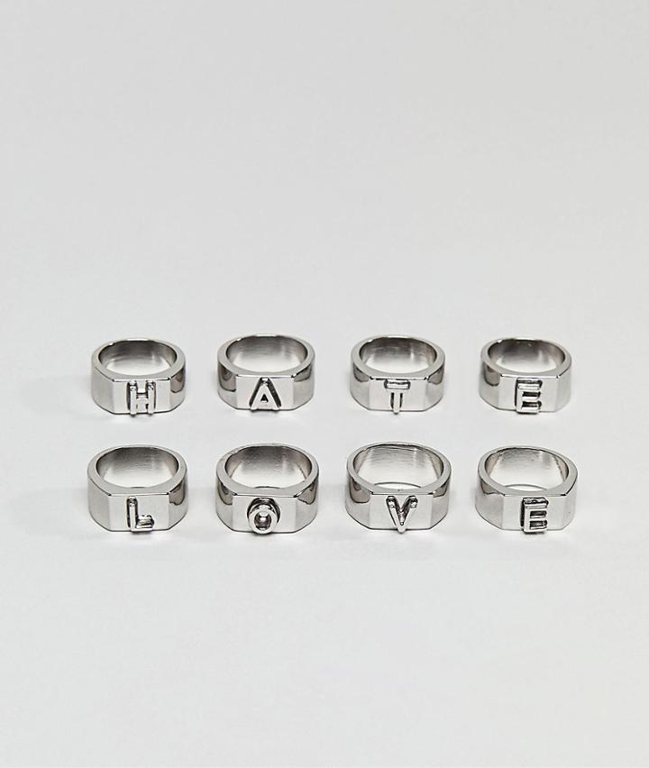 Asos Love And Hate Ring Pack - Silver
