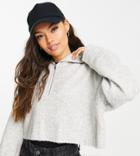 Topshop Petite Zip Funnel Cropped Sweater In Gray-grey