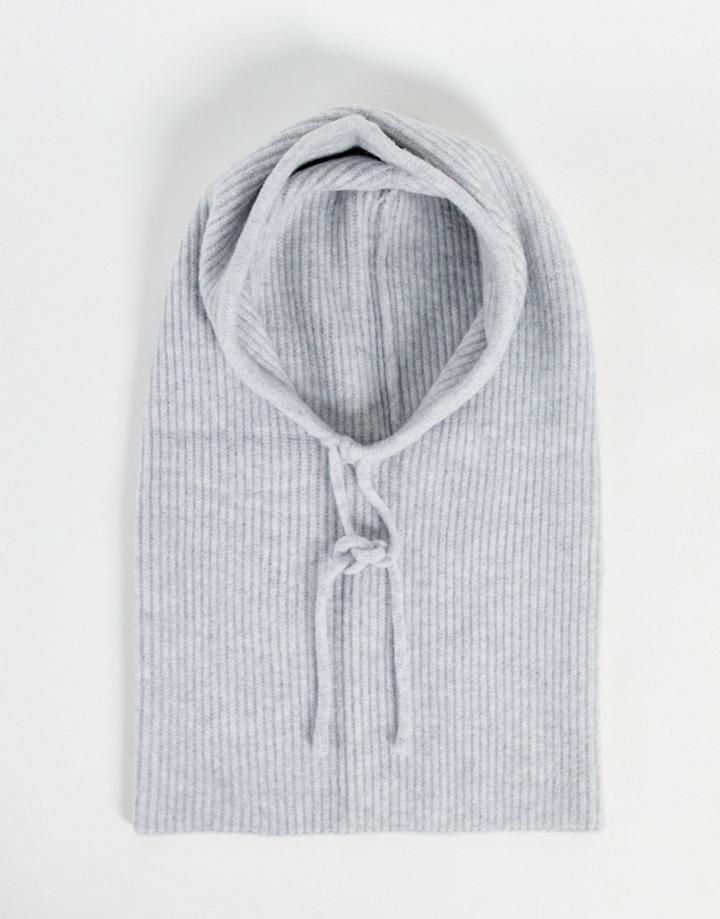 Pieces Ribbed Hoodie Snood In Light Gray