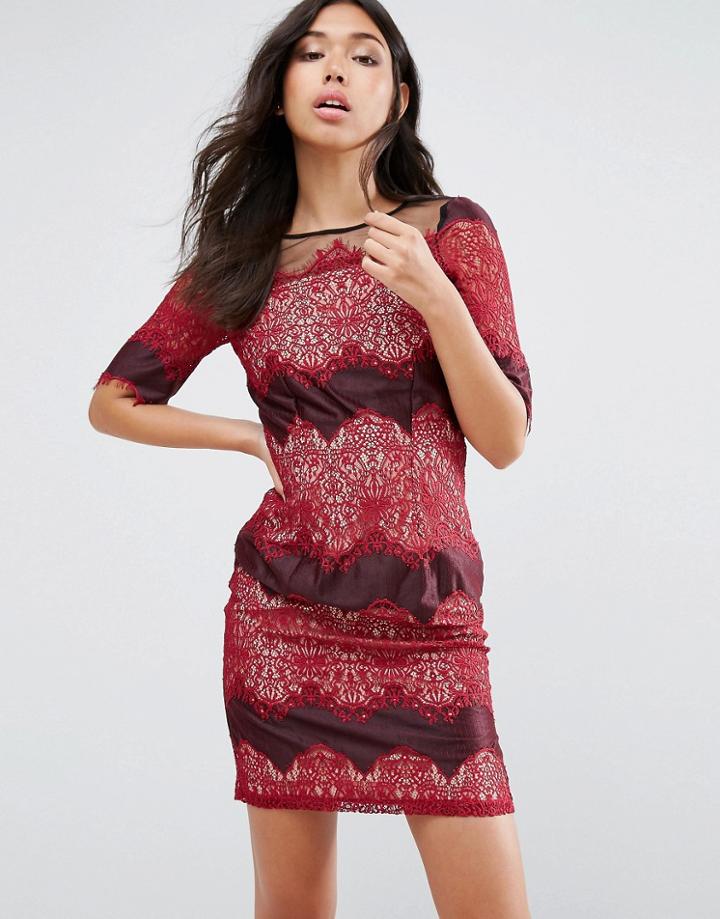 Little Mistress Lace Layered Mini Pencil Dress - Red