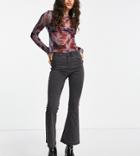 Noisy May Petite High Rise Cropped Flared Jeans In Dark Gray