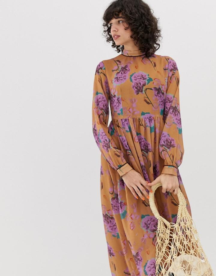 Lost Ink Maxi Smock Dress In Bright Floral Print - Multi