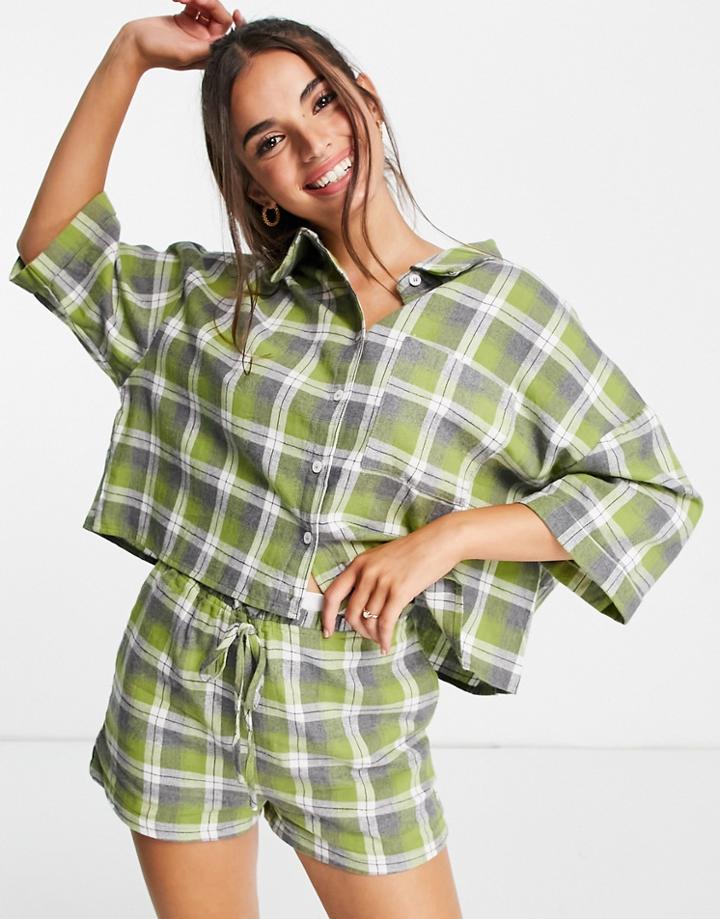 Skylar Rose 2 Piece Shirt And Shorts Set In Check-green