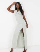 Ax Paris Plunge Front Maxi Dress In Sage-green