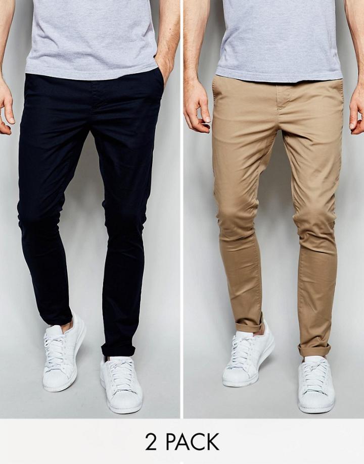 Asos 2 Pack Super Skinny Chinos - Multi