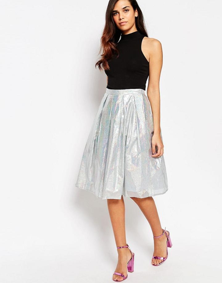 Lashes Of London Spectrum Holograph Midi Skirt - Metallic