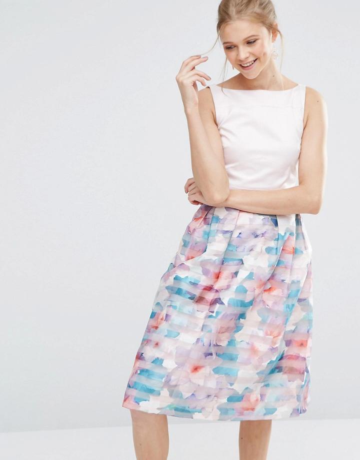 Oasis Printed Organza Full Prom Dress - Green