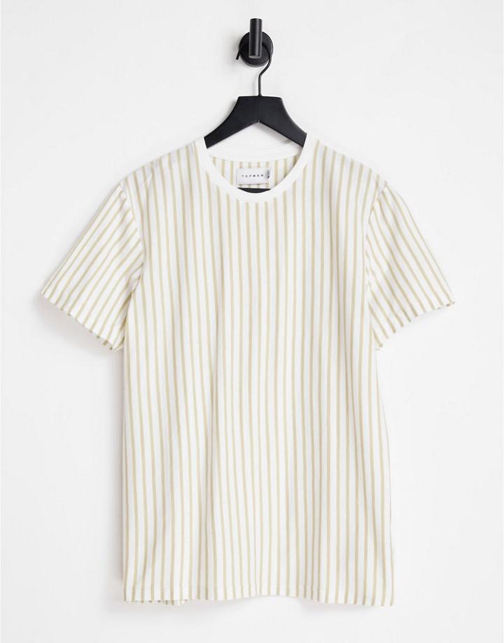 Topman Classic Fit Stripe T-shirt In White And Stone-pink