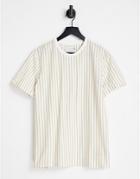 Topman Classic Fit Stripe T-shirt In White And Stone-pink