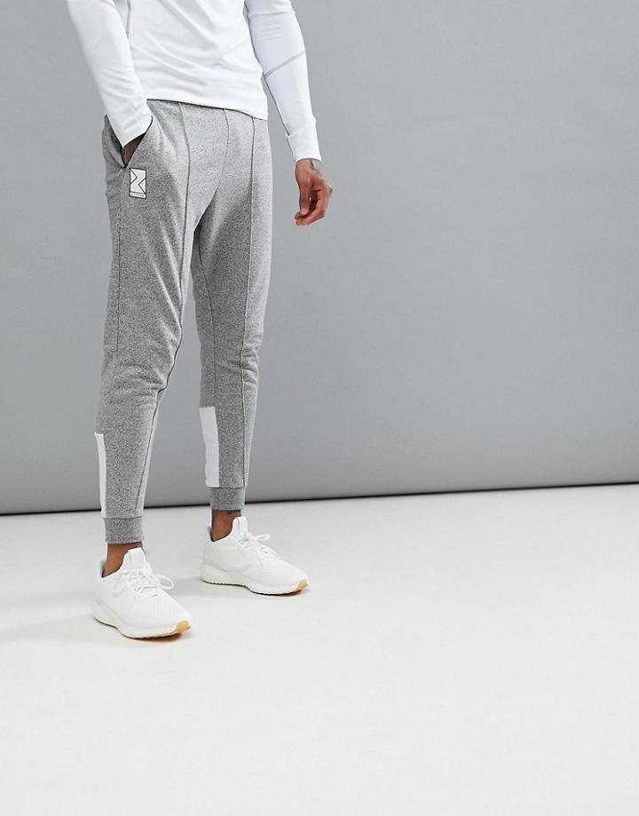 Bershka Sport Joggers With Mesh Detail In Gray Marl - Gray