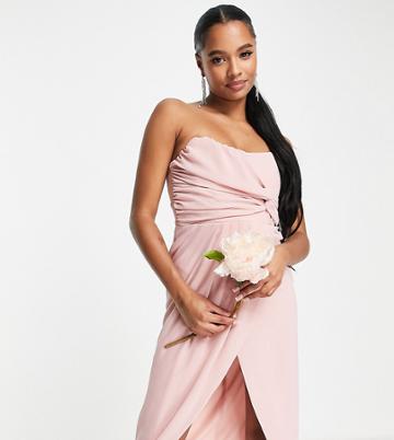 Tfnc Petite Bridesmaid Noee Bandeau Wrap Dress In Dusty Pink-orange