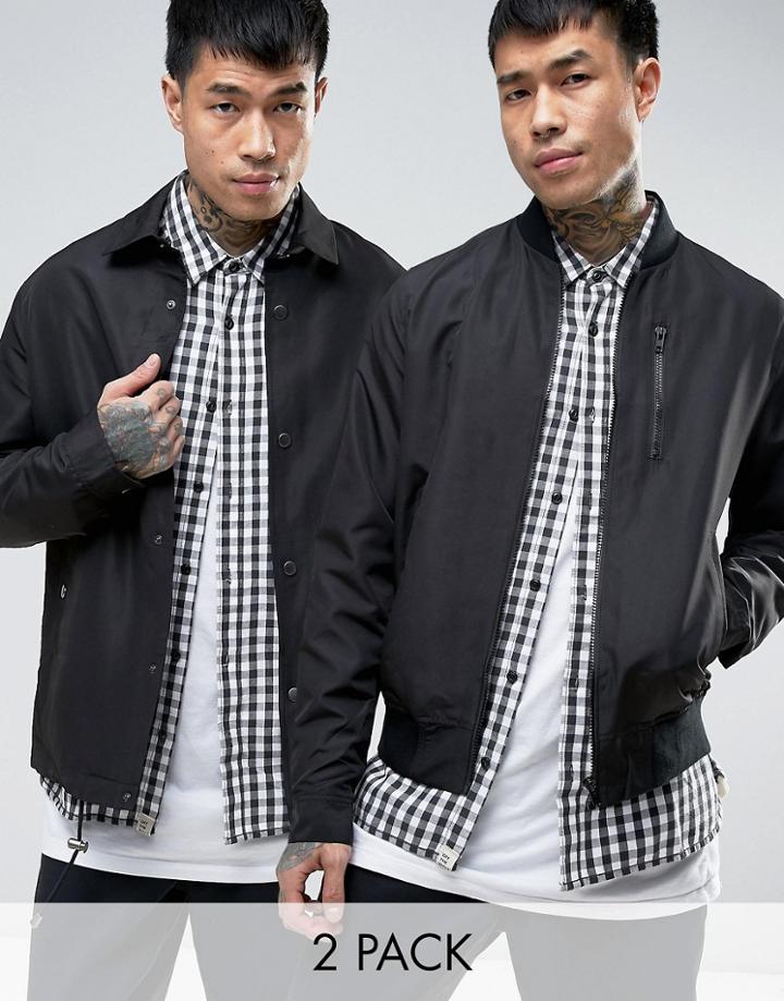 Asos Bomber Jacket/coach Jacket 2 Pack In Black Save - Black