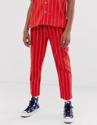 Sacred Hawk Two-piece Relaxed Fit Pants In Red Stripe - Red