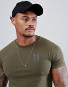 11 Degrees Muscle Fit T-shirt In Khaki With Logo - Green