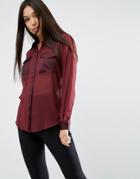 Asos Sheer Blouse With Satin Pockets - Red