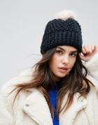 Urbancode Soft Knitted Beanie Hat With Contrast Blush Pom Pom - Black