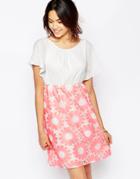 Traffic People Send Me No Flowers Reckless Dress With Floral Crochet Skirt - Pink