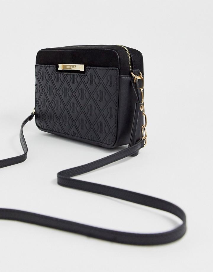 River Island Embossed Monogram Crossbody Bag In Black