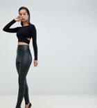 Asos Design Tall Spray On Leather Look Pants - Black
