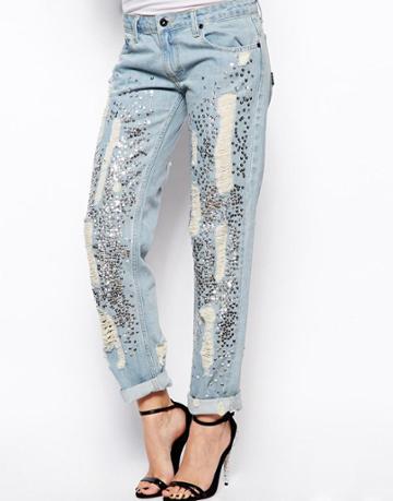 Religion Boyfriend Jeans With Sequin And Ripped Detail