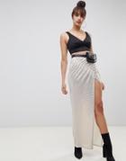 Asos Design Ruched Sequin Jersey Maxi Skirt - Gold