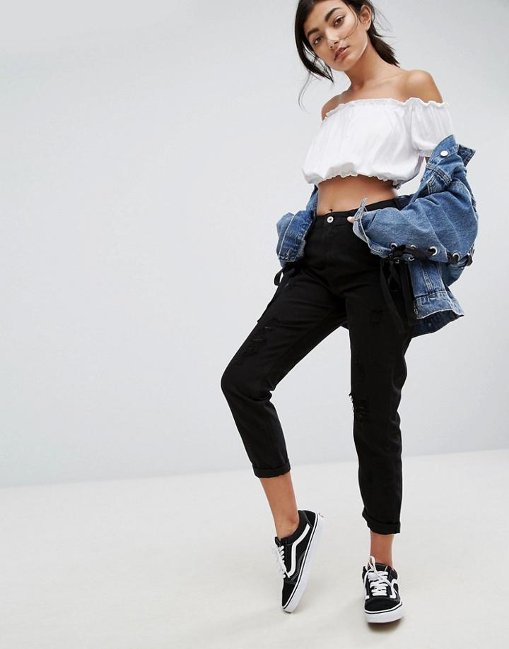 Bershka Rip Mom Jean - Black